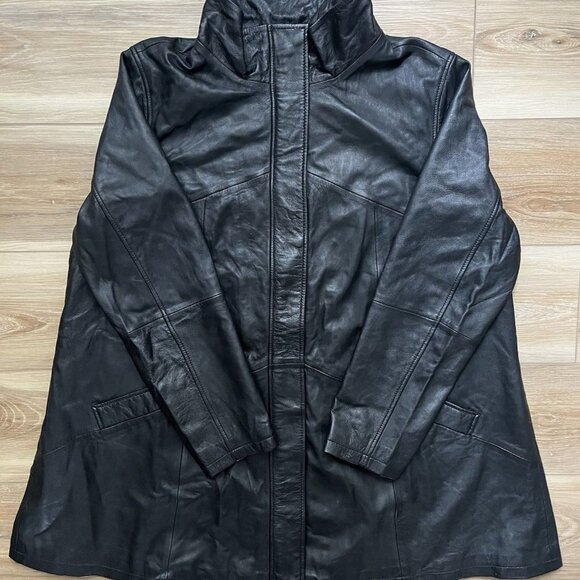 Jessica London Women's Plus Size A-Line Zip Front Leather Jacket - Size 20 - Picture 1 of 16